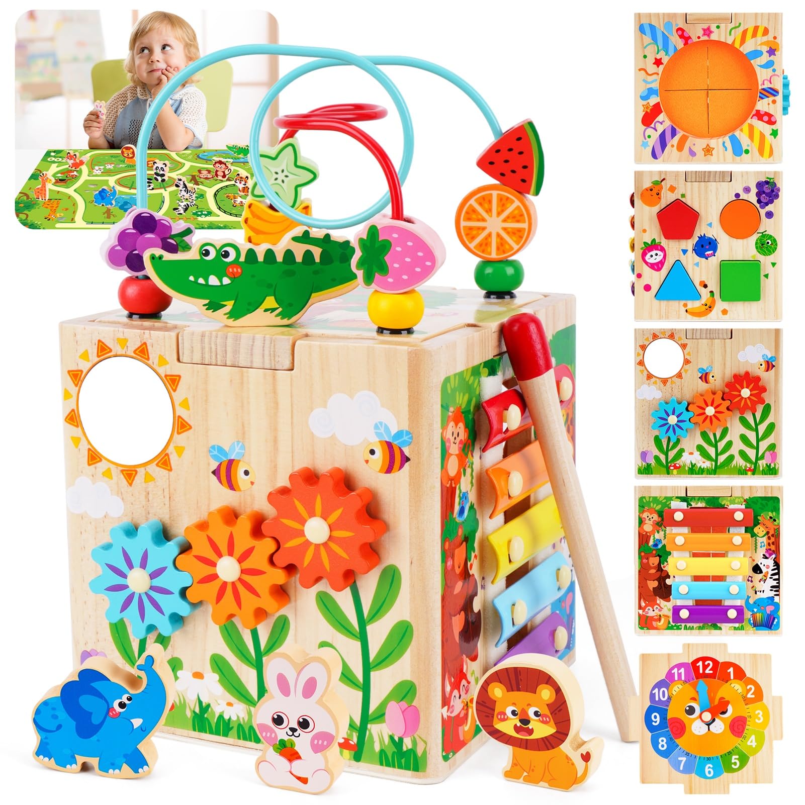 Amazon.com: KMTJT Wooden Activity Cube Toddler Toys 12-18 Months